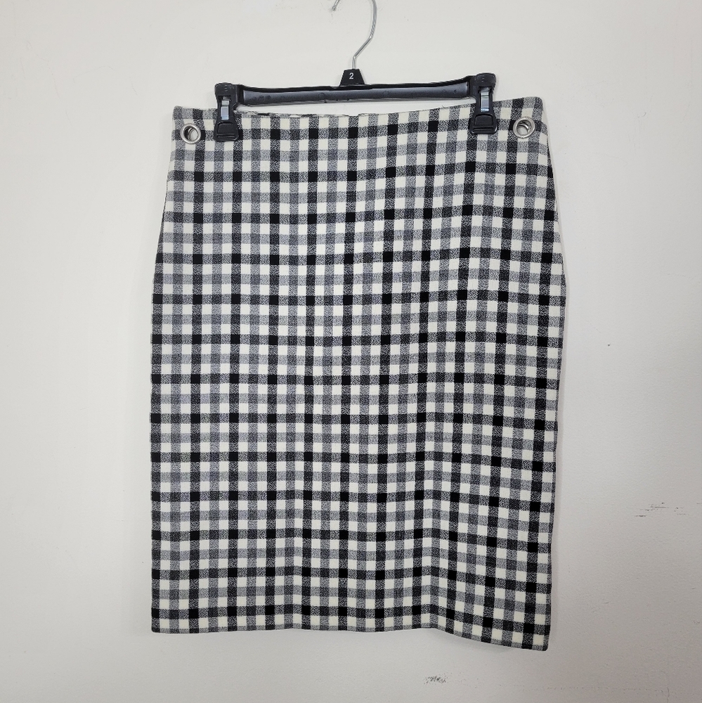 Balenciaga Women's dry wool Vichy black and white gingham skirt with slit NWT 36